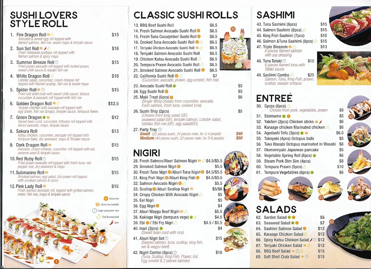Menu, Sushi Lovers Raby Bay