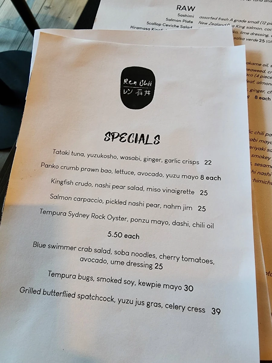Menu, Ren Ishii Restaurant