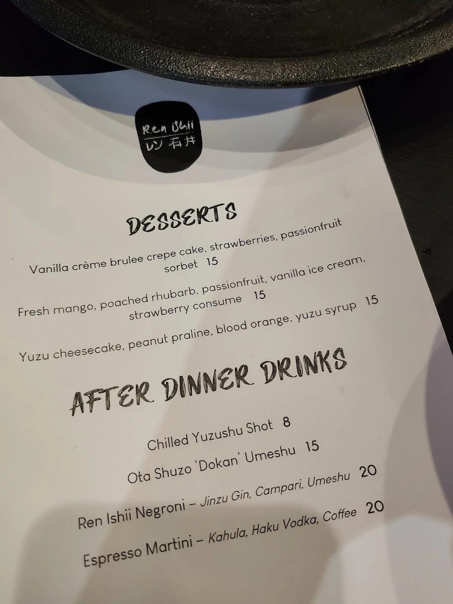 Menu, Ren Ishii Restaurant