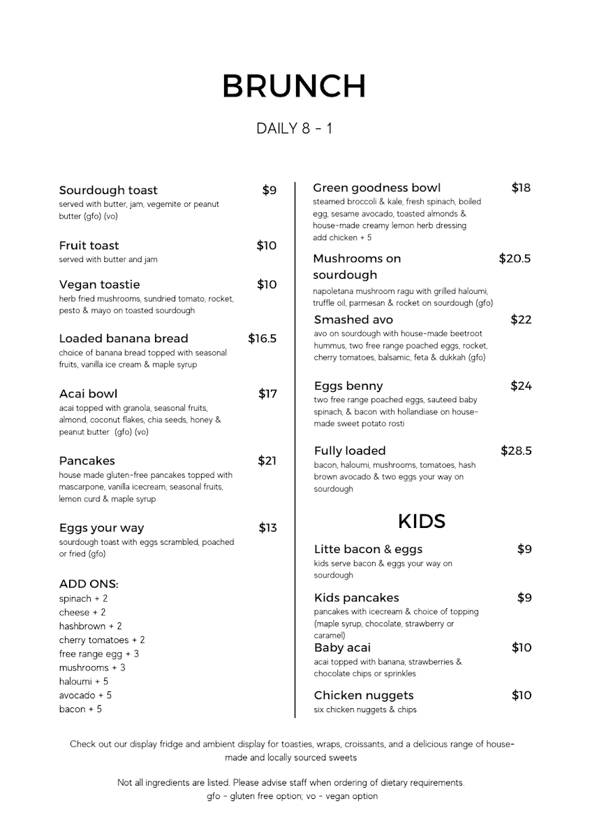 Menu, Rival Brothers Mount Barker