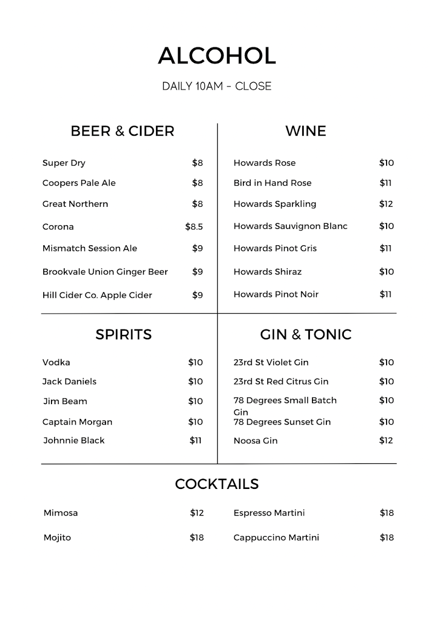 Menu, Rival Brothers Mount Barker