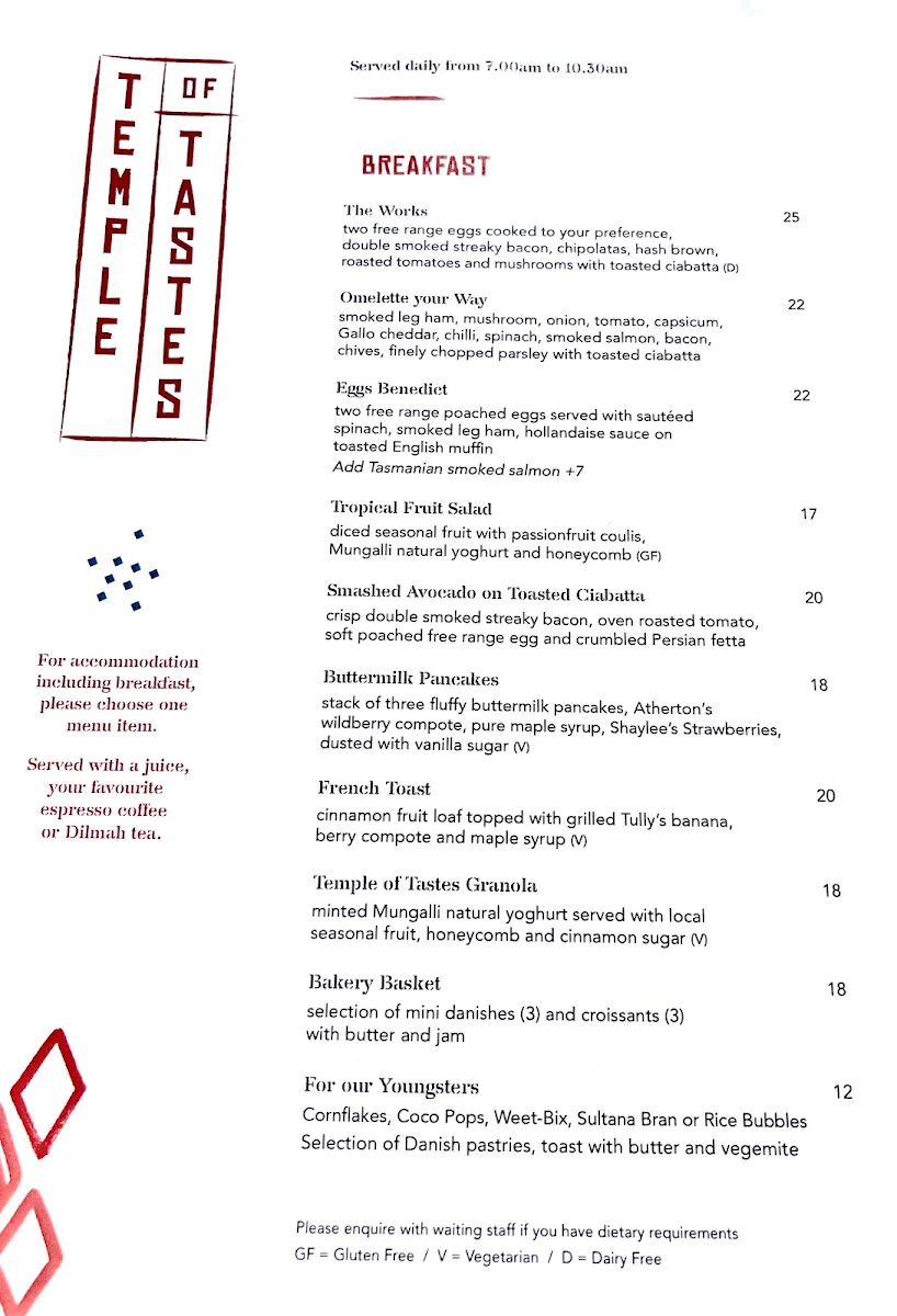 Menu, Temple of Tastes Restaurant