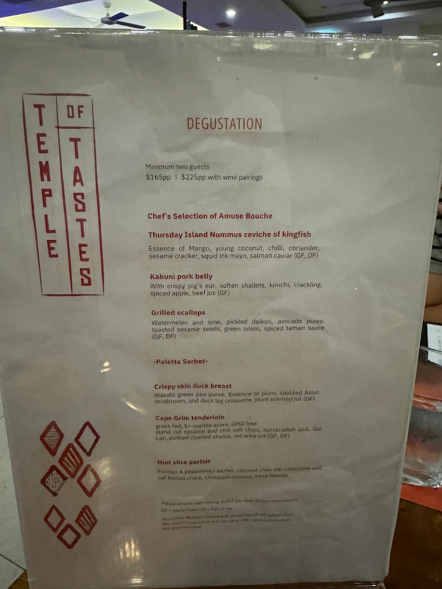 Menu, Temple of Tastes Restaurant