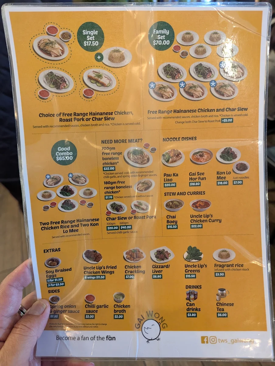 Menu, Gai Wong