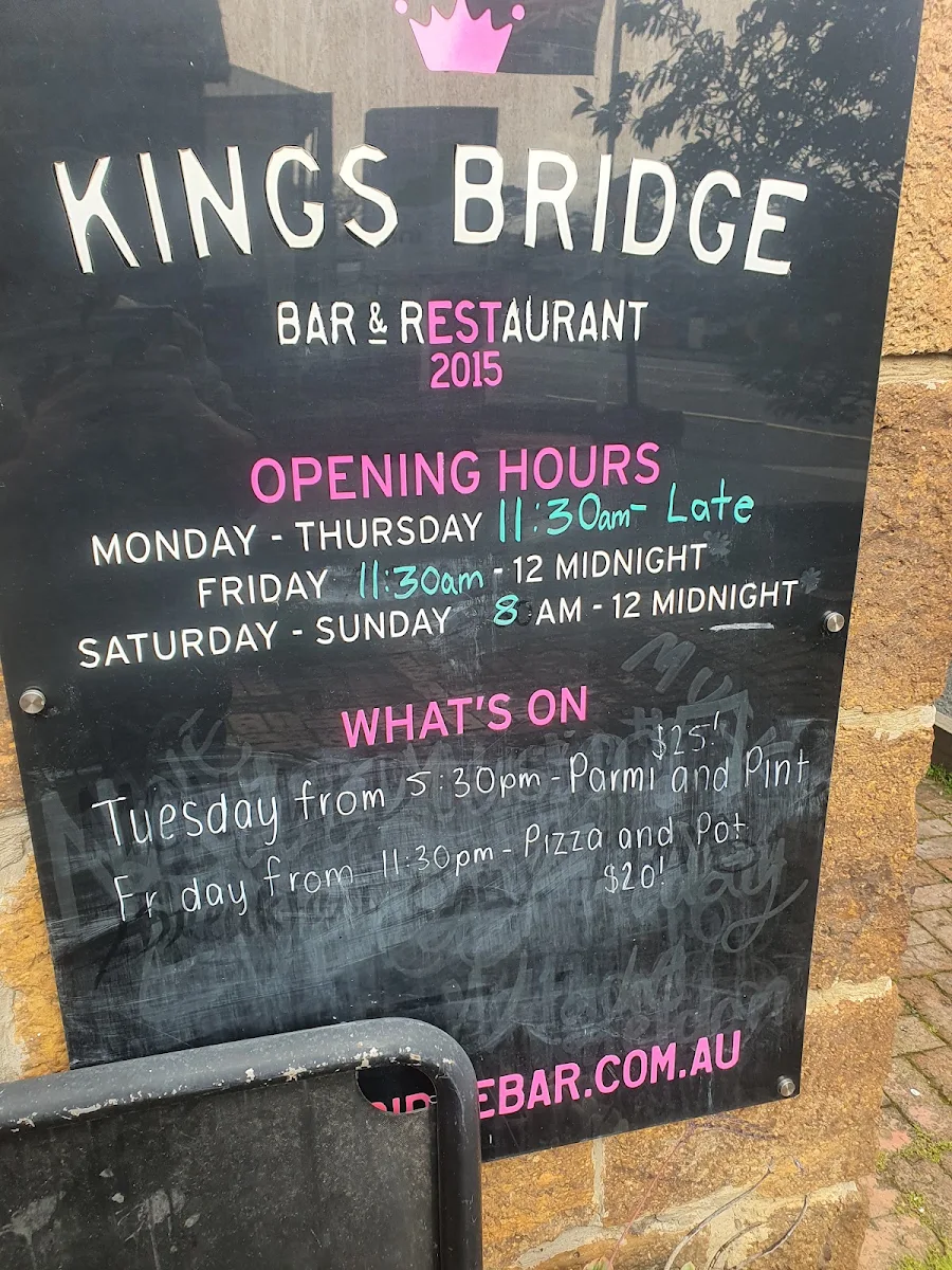 Menu, Kings Bridge Bar & Restaurant