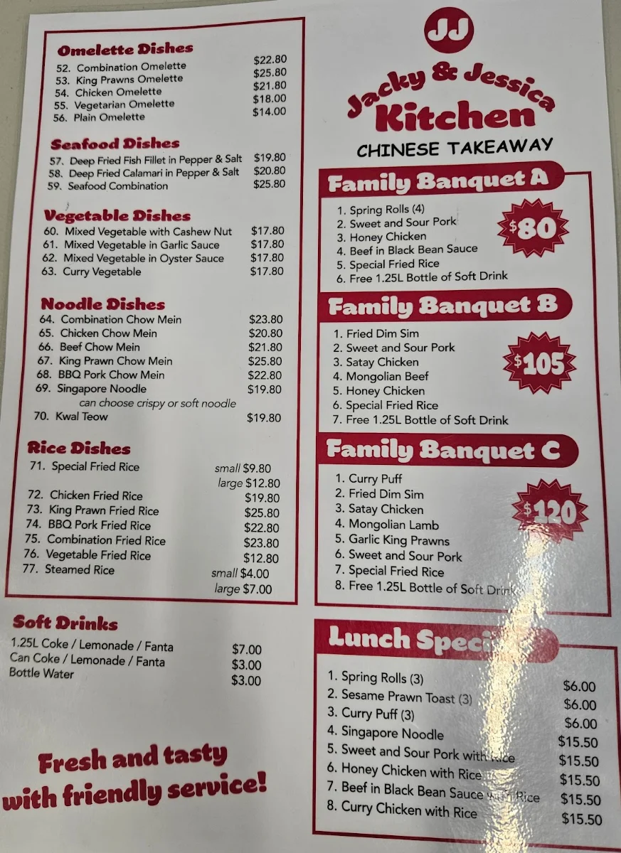Menu, Jacky and Jessicas kitchen