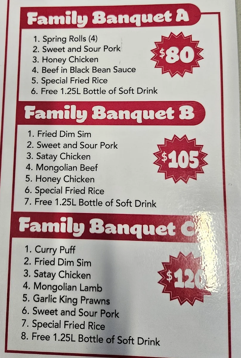 Menu, Jacky and Jessicas kitchen