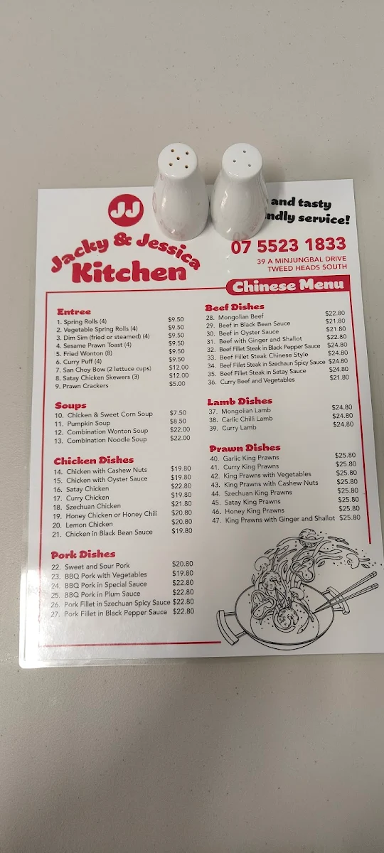Menu, Jacky and Jessicas kitchen
