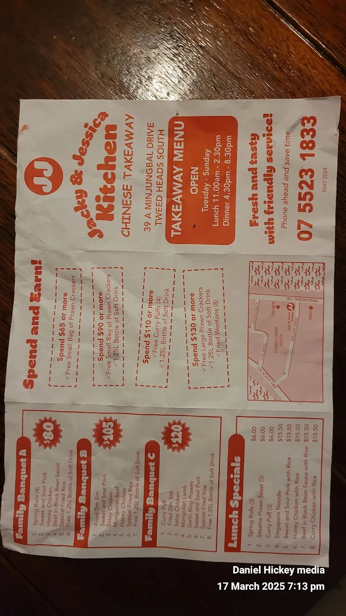 Menu, Jacky and Jessicas kitchen