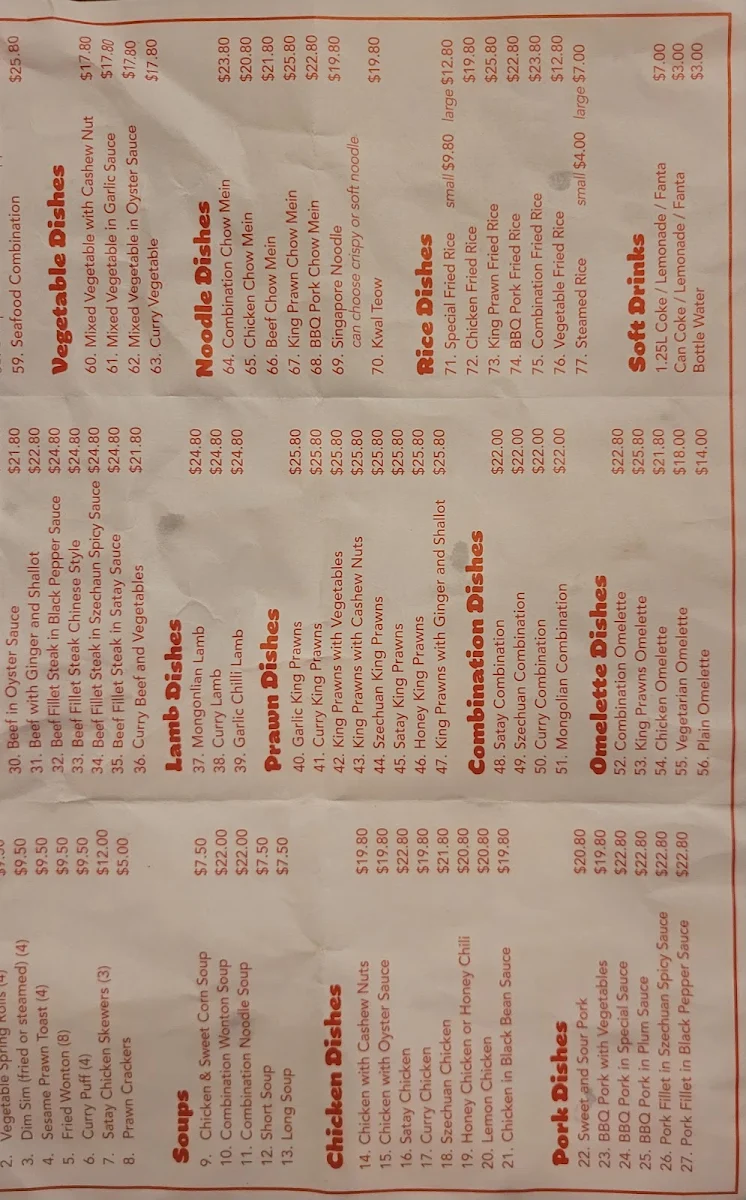 Menu, Jacky and Jessicas kitchen