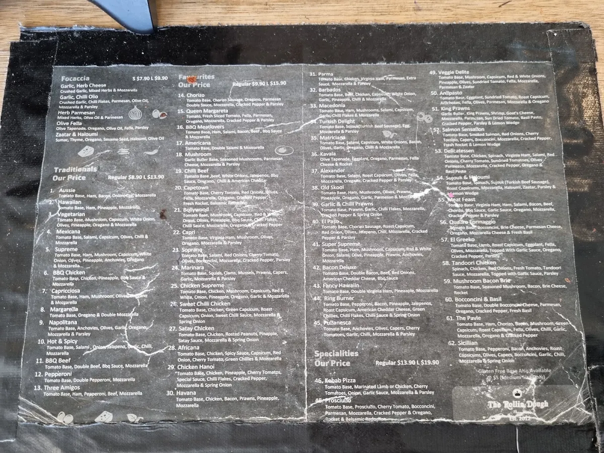 Menu, The Rollin Dough