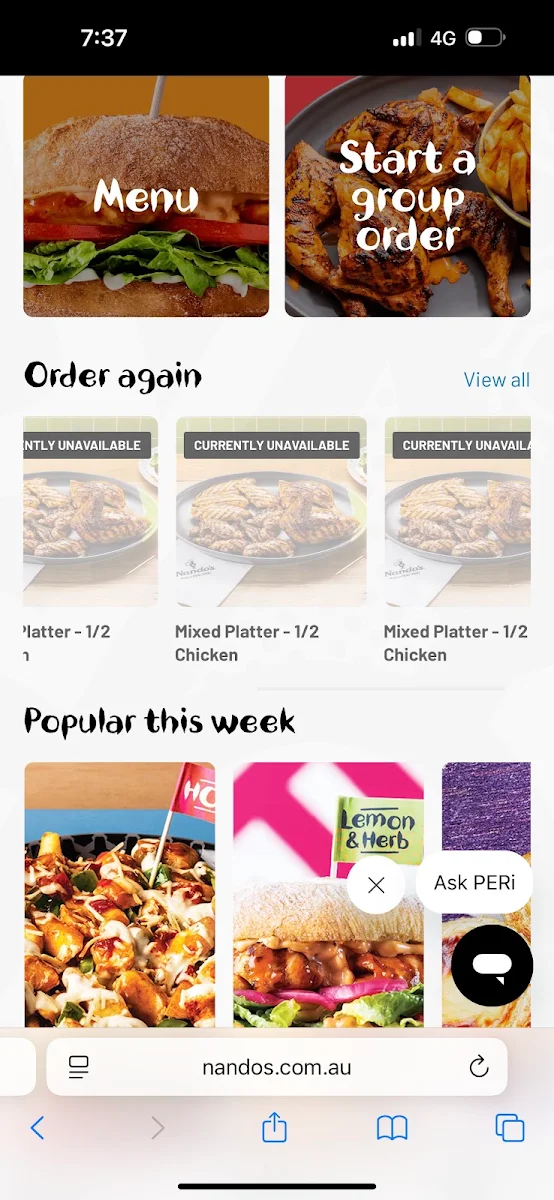 Menu, Nando's Buranda