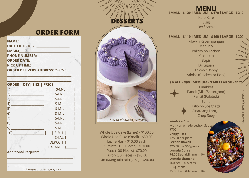 Menu, Lola Rizza's Filipino Eatery
