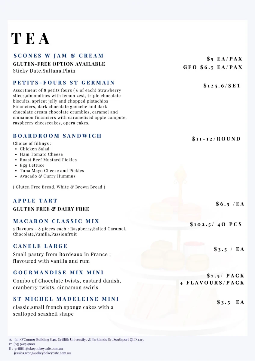 Menu, Okey Dokey Café (Griffith University Gold Coast)