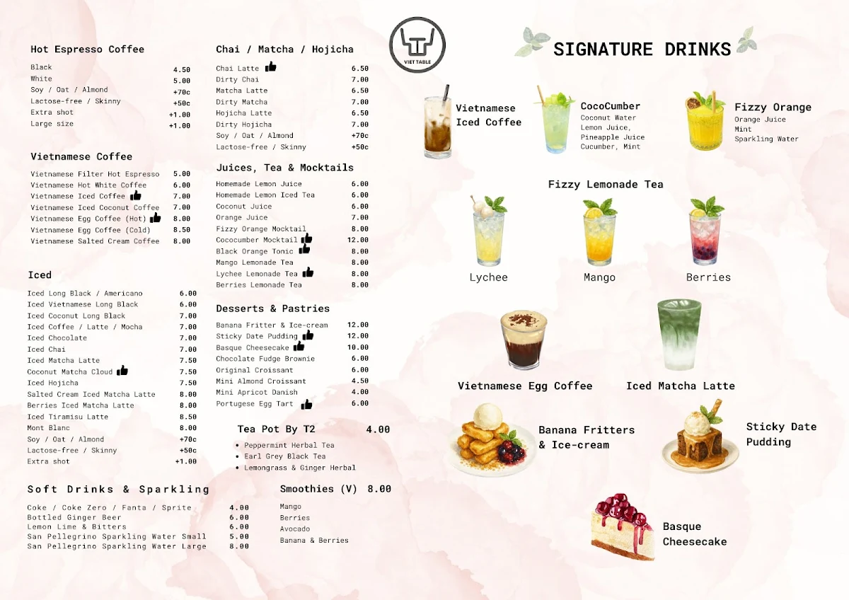 Menu, Viet Table 3 (Burwood Village)