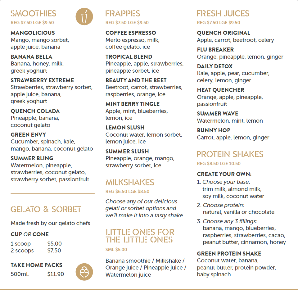 Menu, Quench Juice Bar