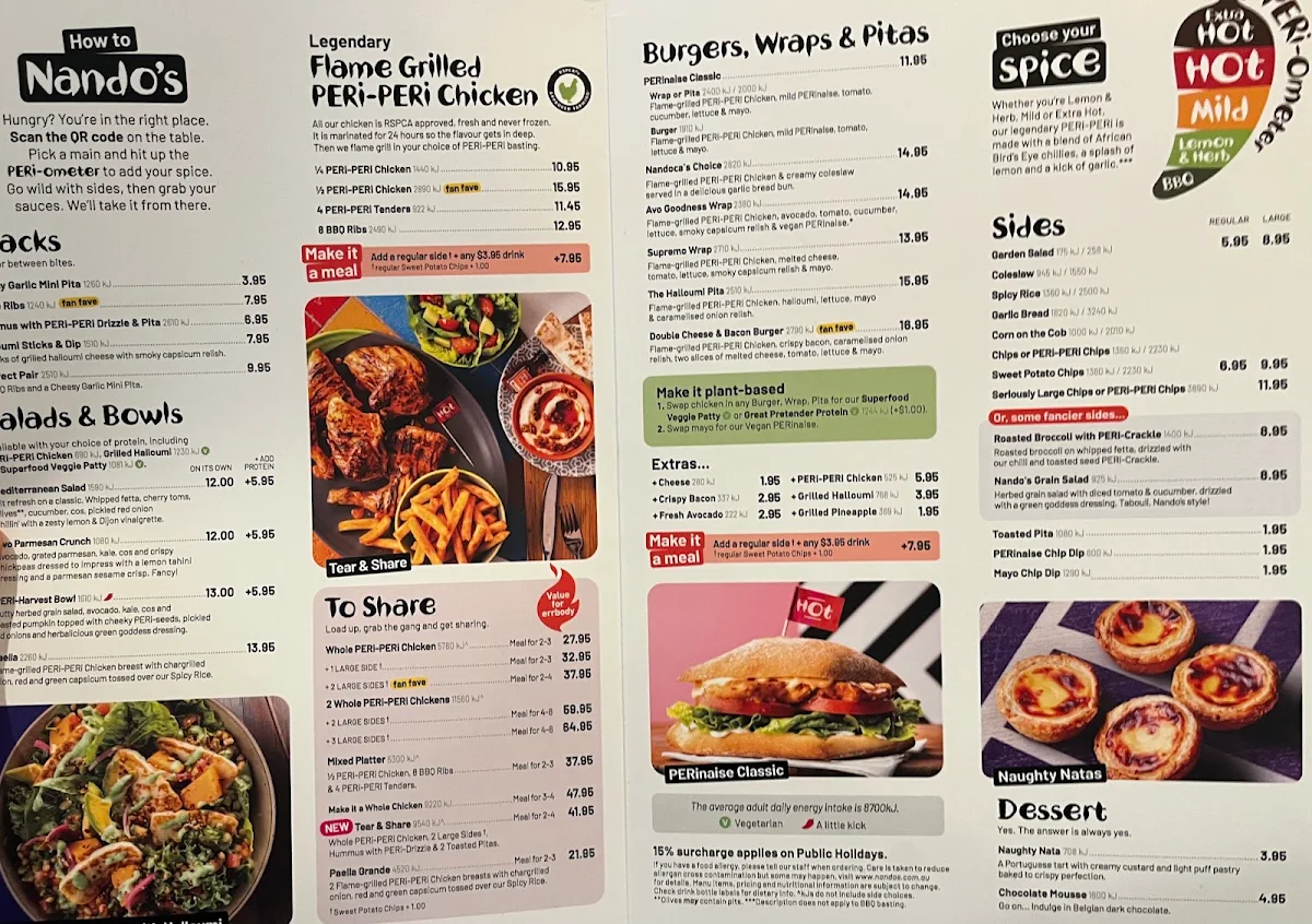 Menu, Nando's Malaga