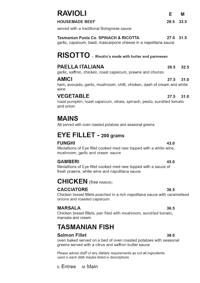 Menu, Amici
