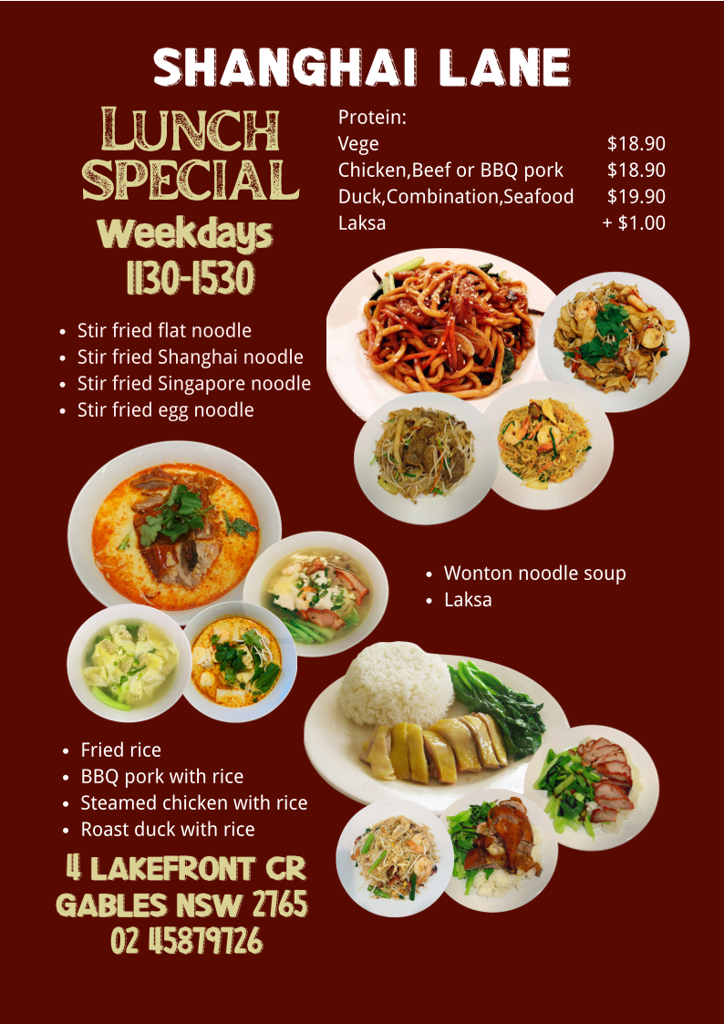 Menu, Shanghai Lane by Lee's Kitchen