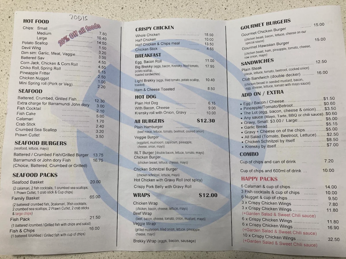 Menu, Ellena Takeaway & Pizza Bar