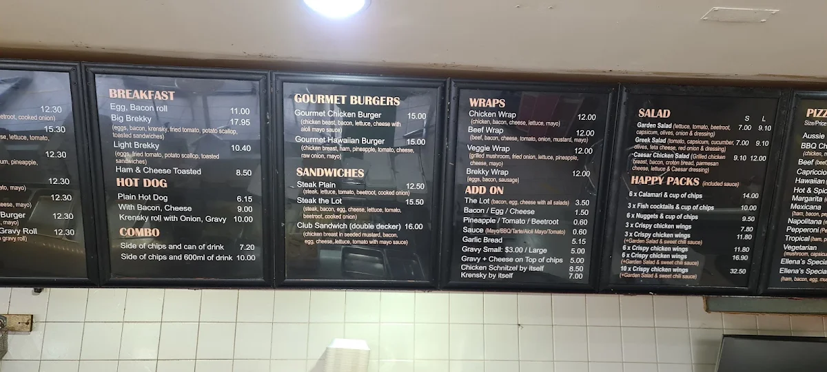 Menu, Ellena Takeaway & Pizza Bar