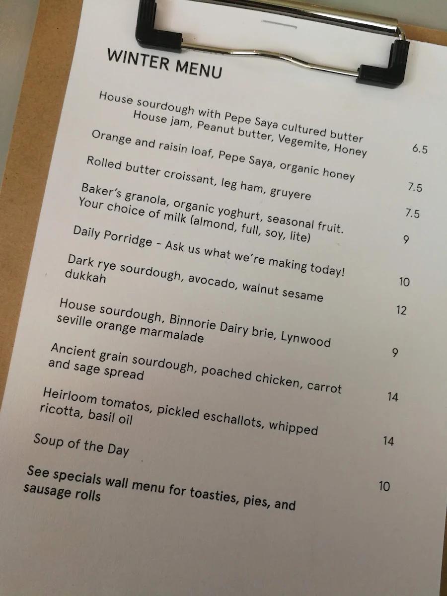 Menu, Three Mills Bakery Leeton St