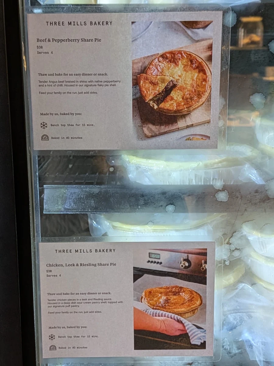 Menu, Three Mills Bakery Leeton St