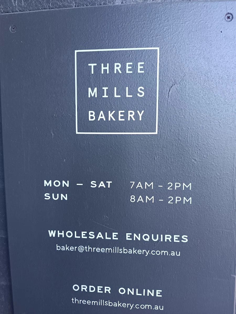 Menu, Three Mills Bakery Leeton St