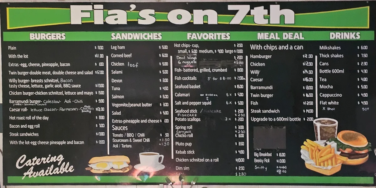 Menu, Fia's On 7th