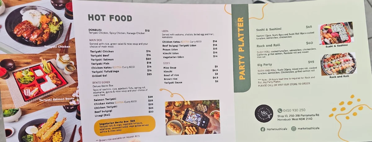 Menu, Market Sushi Cafe