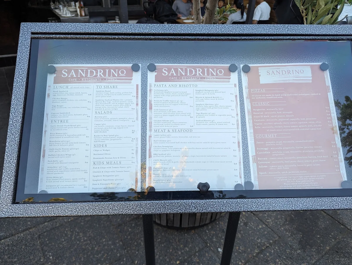 Menu, Sandrino Cafe and Pizzeria