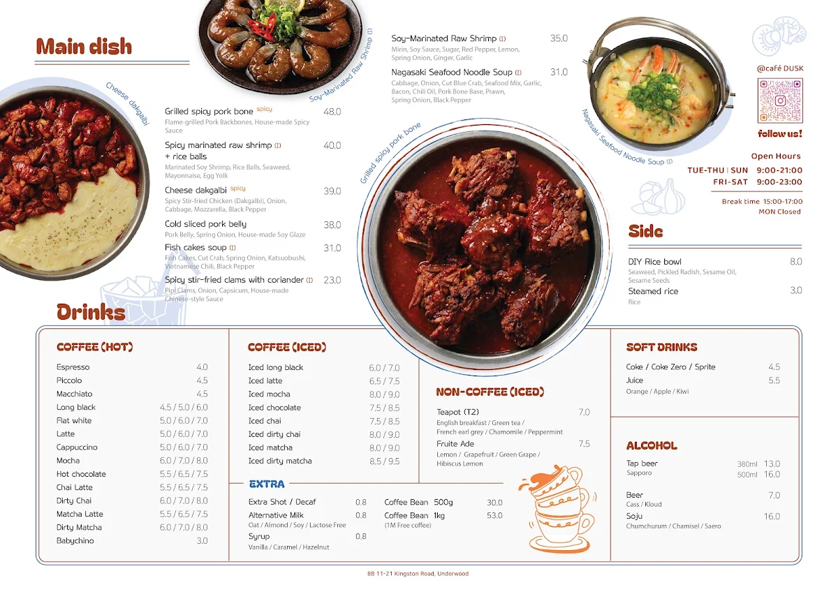 Menu, Café Dusk