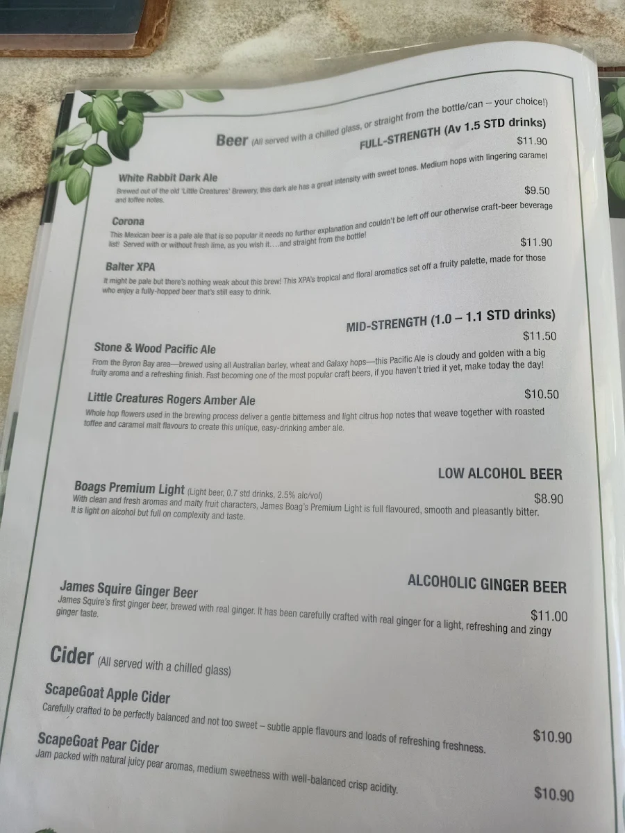 Menu, Café Lagarto