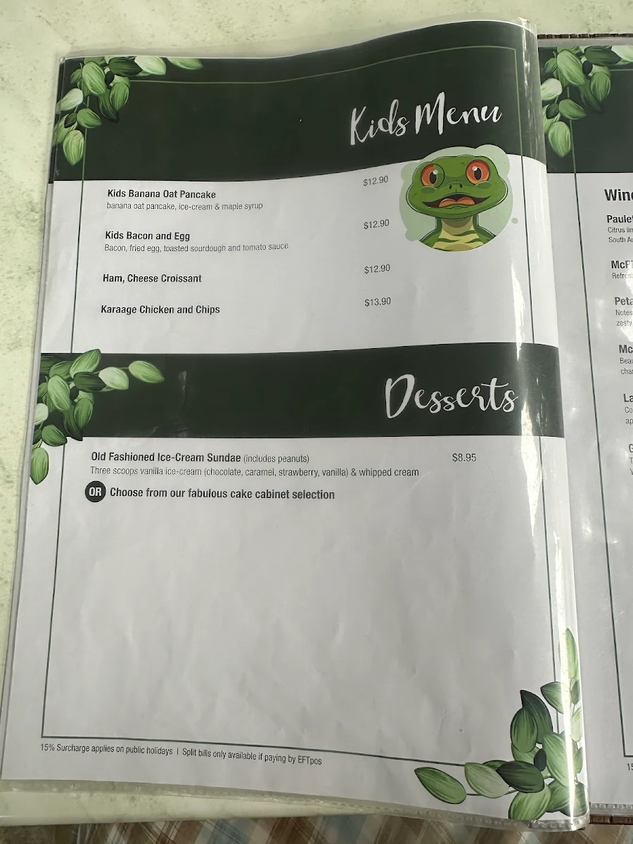 Menu, Café Lagarto