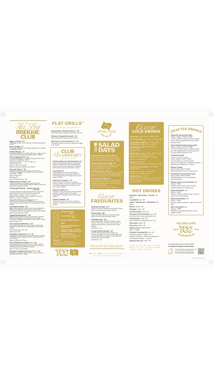 Menu, The Coffee Club - Ballarat