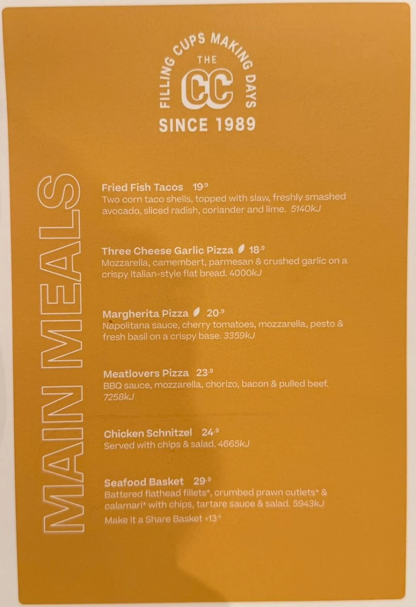 Menu, The Coffee Club - Ballarat