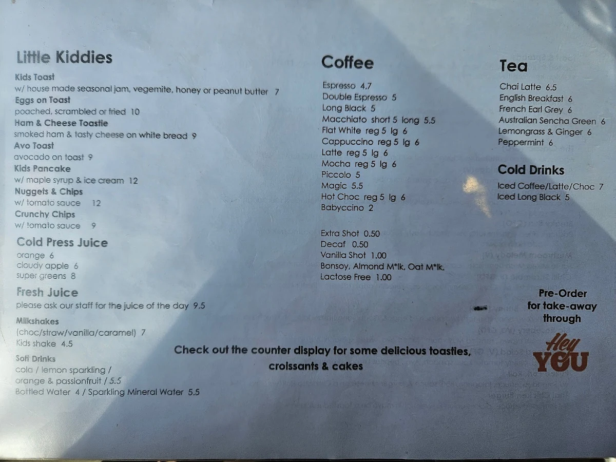 Menu, Little Rosebery Cafe
