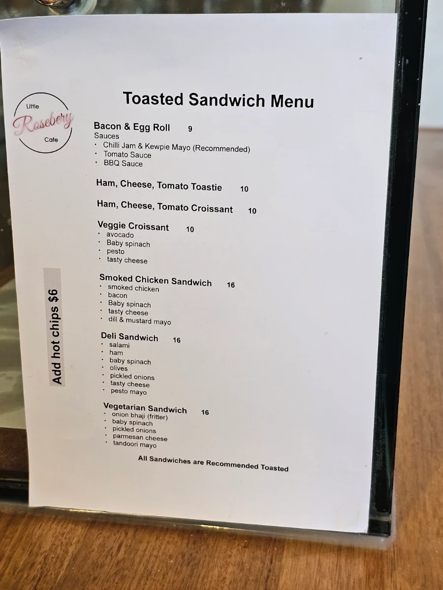 Menu, Little Rosebery Cafe