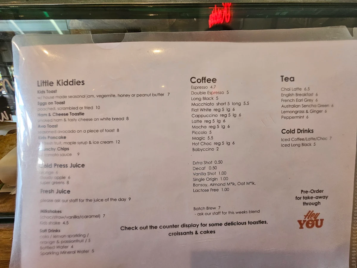Menu, Little Rosebery Cafe