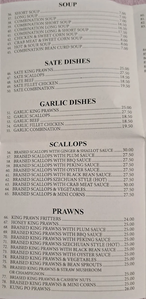 Menu, Baulkham Palace Chinese Restaurant
