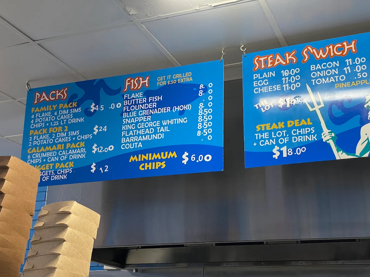 Menu, Poseidon Fish and Chips Horsham