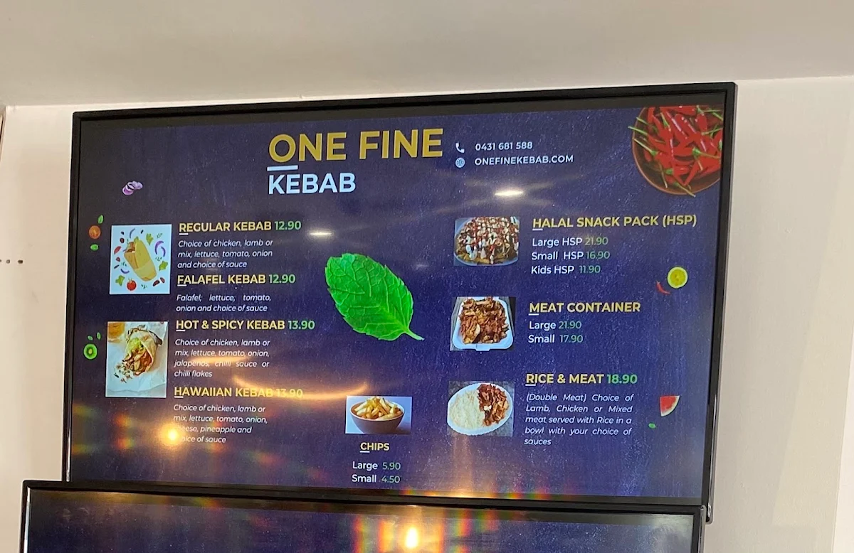 Menu, One Fine Kebab