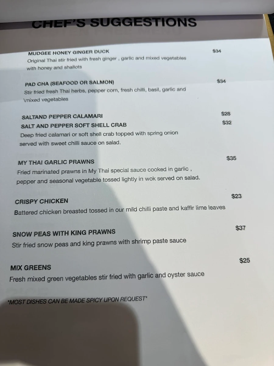 Menu, My Thai Mudgee