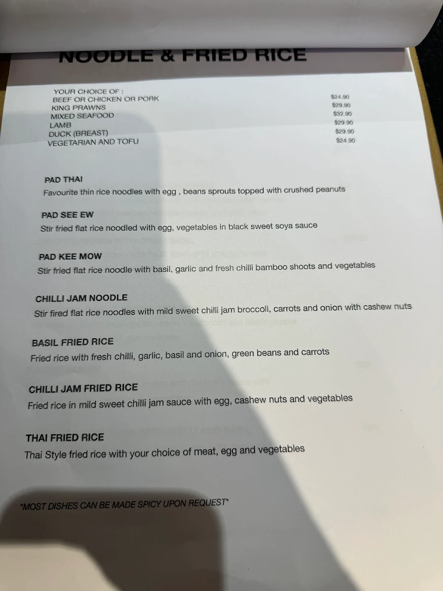 Menu, My Thai Mudgee