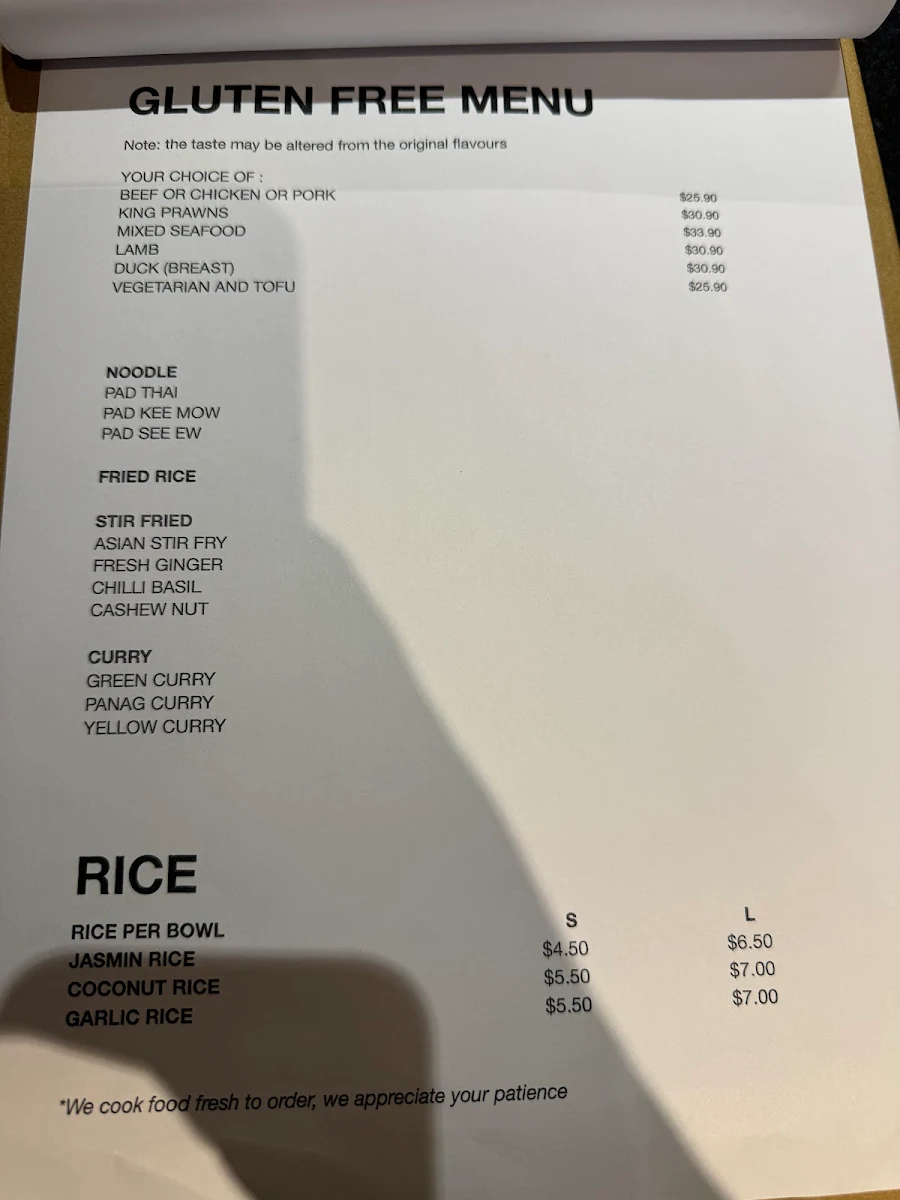 Menu, My Thai Mudgee