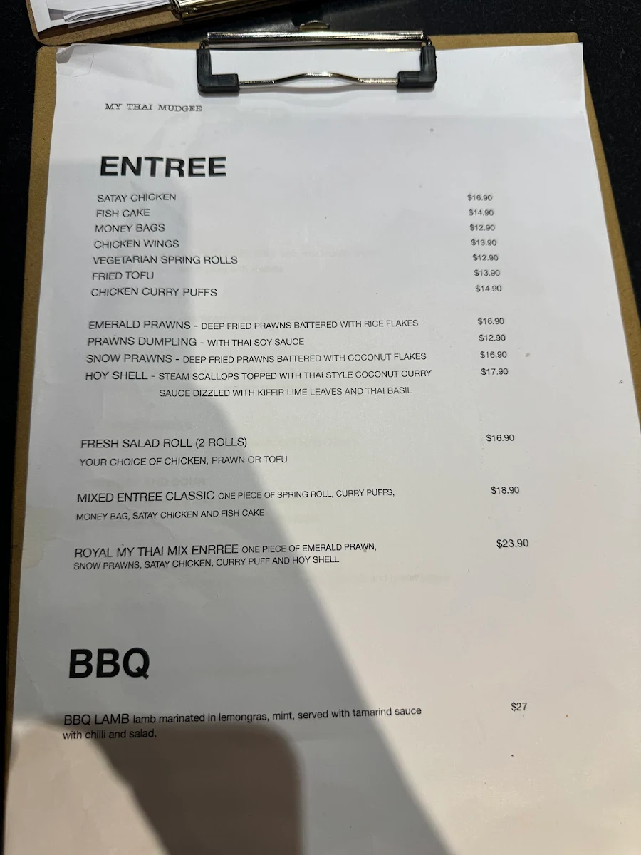 Menu, My Thai Mudgee