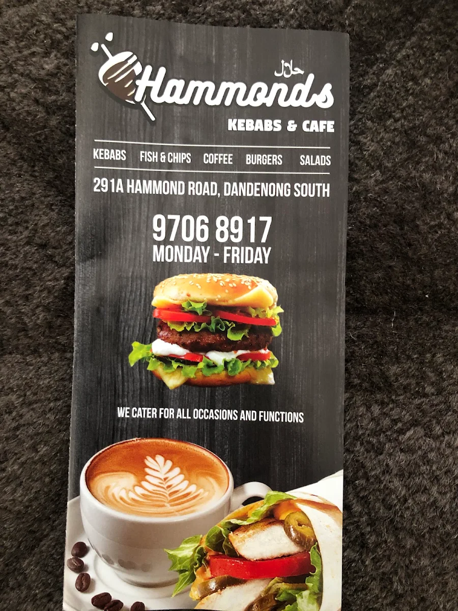 Menu, Hammonds Kebabs & Cafe