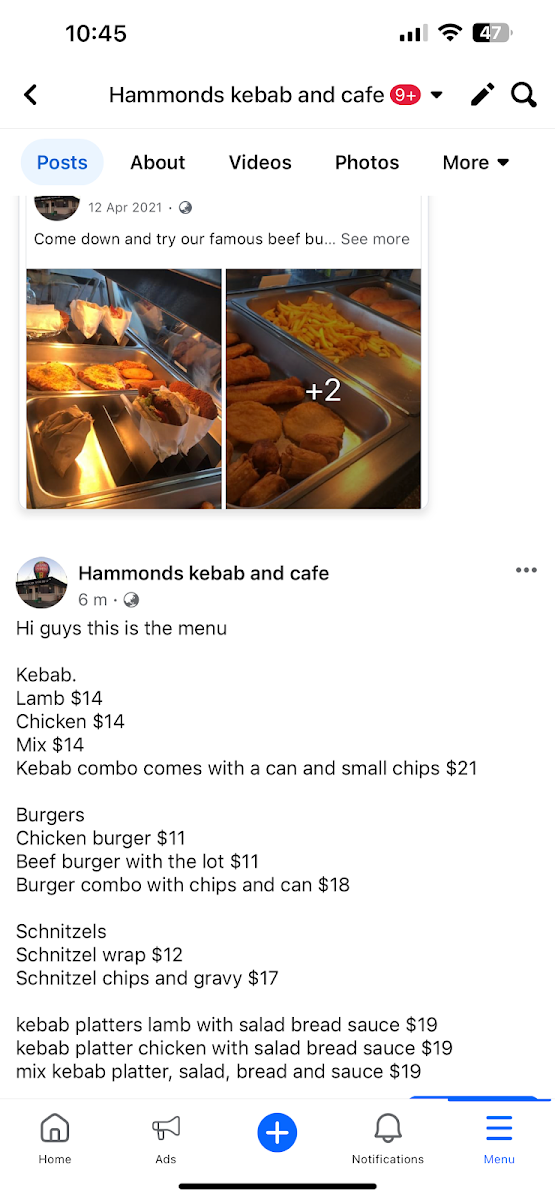 Menu, Hammonds Kebabs & Cafe