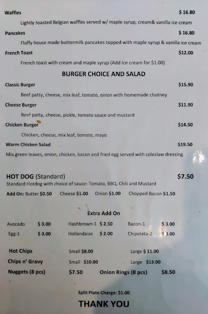 Menu, Riverton Cafe