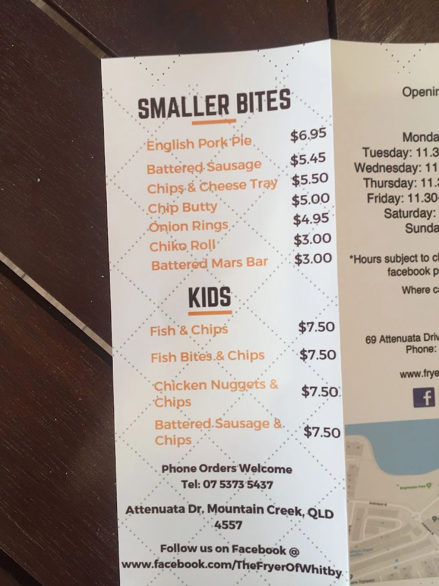 Menu, Fryer of Whitby